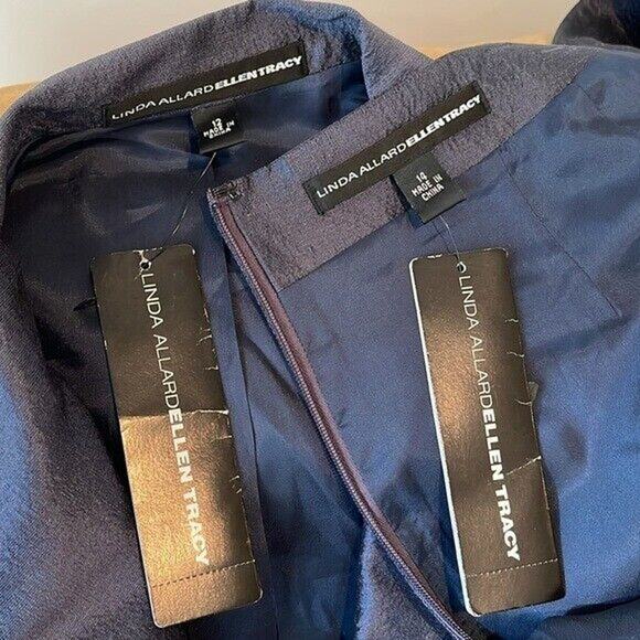 Linda Allard By Ellen Tracy Navy Women's Silk Jacket & Skirt Set Size 12/14 - Picture 7 of 16